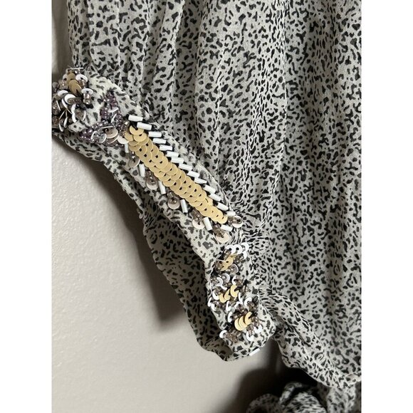 100% Silk French Connection Beaded Embellished Midi Dress Size 6 Black Beige - Picture 7 of 14